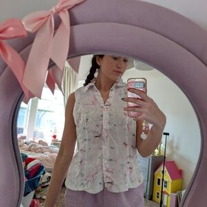 White Butterfly Print Button Down Shirt Size XL